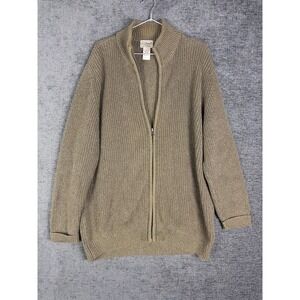 LL Bean Chunky Sweater Mens XL Green‎ Full Zip Cableknit Cotton Grandpa